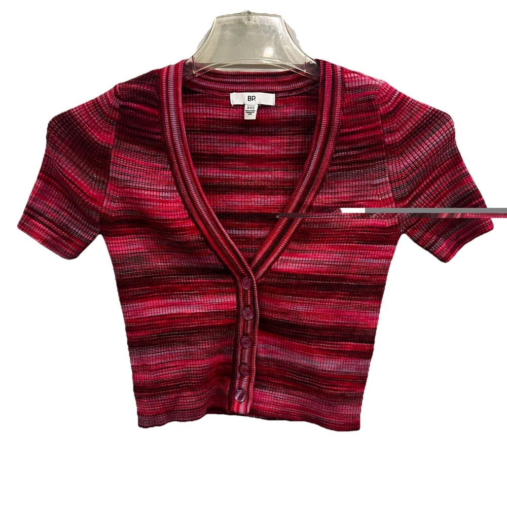 BP‎ Nordstrom Cropped Cardigan  Knit Button Front Pink Striped XXS Stretchy